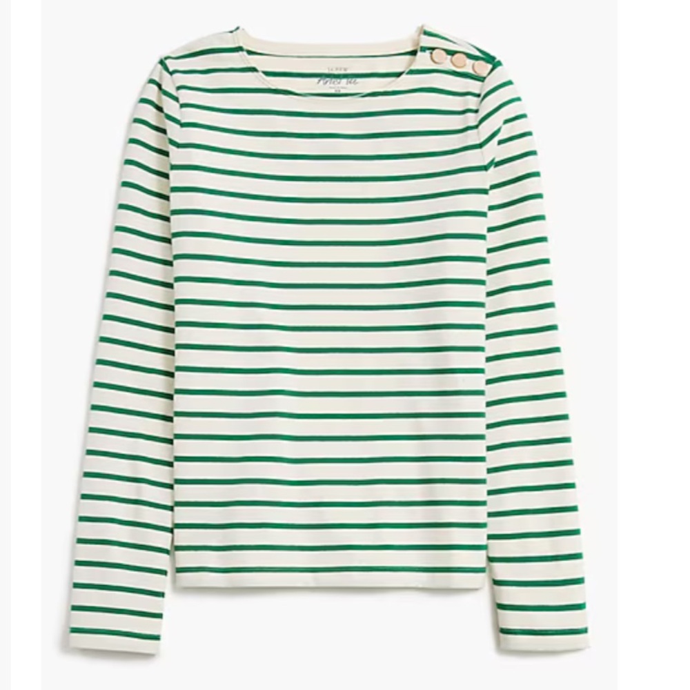 J. Crew Factory Green and White Striped Long Sleeve Tee